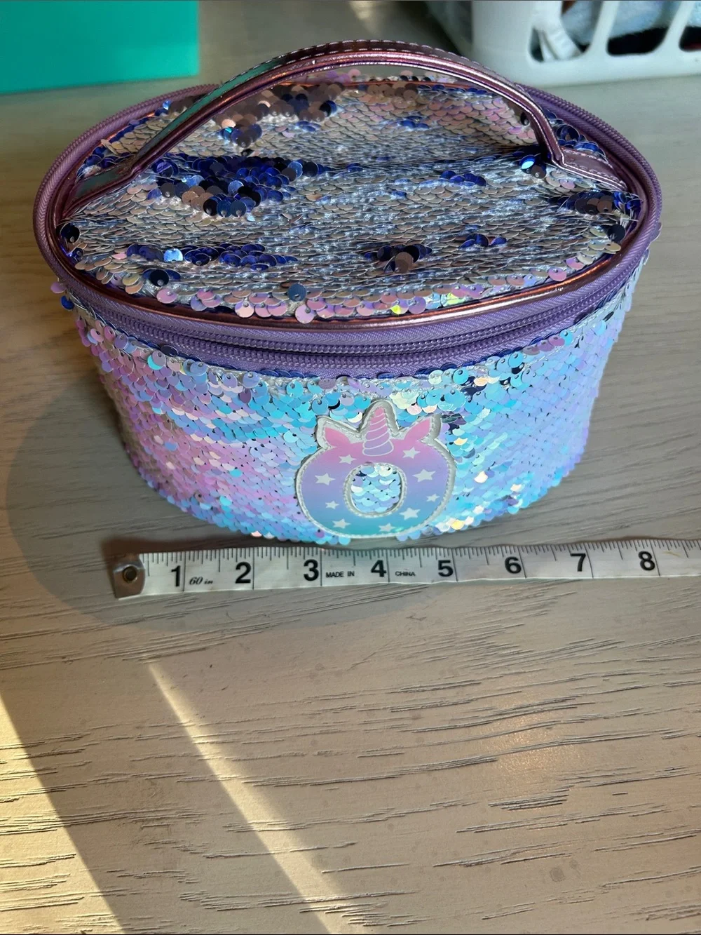 Sequin Unicorn Letter O Kids Carry Case - Iridescent Sequins Purple & Pastel